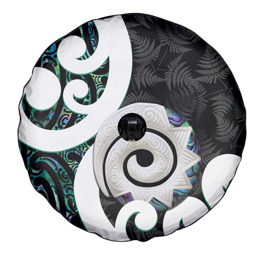Aotearoa Koru Spare Tire Cover Cyan Maori Paua Shell Mix Silver Fern LT14 - Polynesian Pride