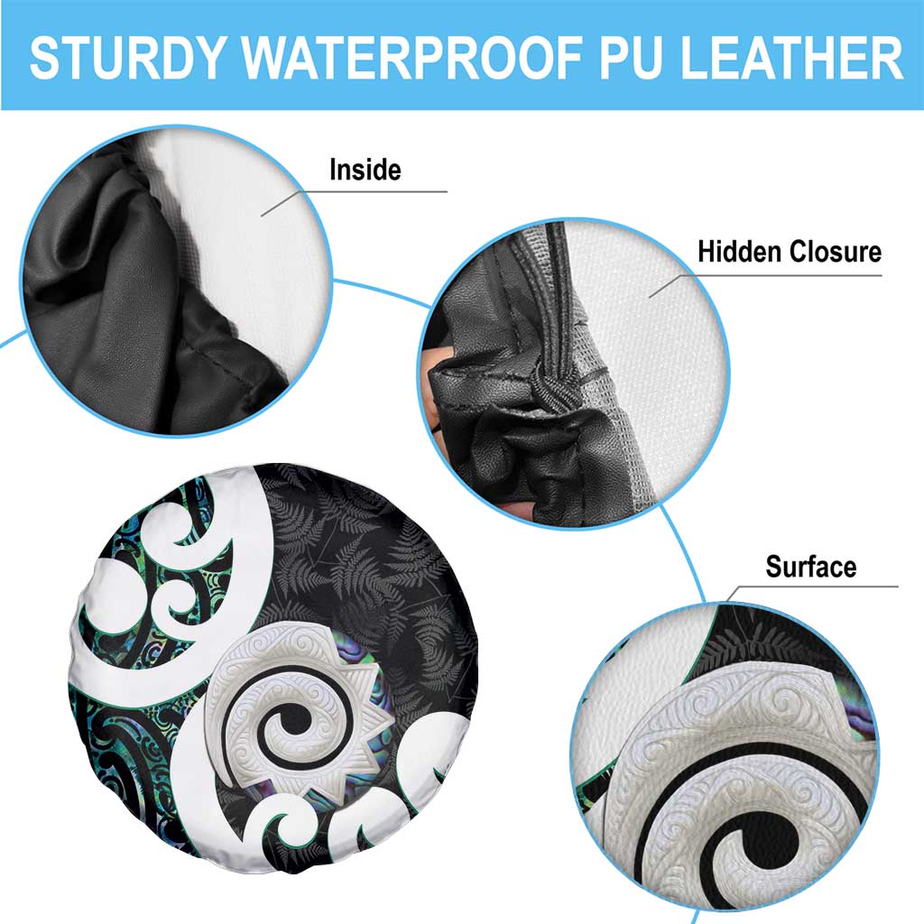 Aotearoa Koru Spare Tire Cover Cyan Maori Paua Shell Mix Silver Fern LT14 - Polynesian Pride