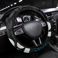 Aotearoa Koru Steering Wheel Cover Cyan Maori Paua Shell Mix Silver Fern LT14 Universal Fit Black - Polynesian Pride