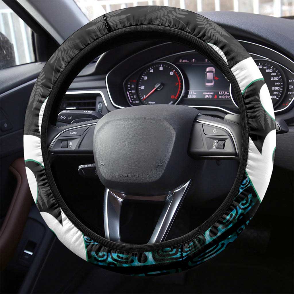 Aotearoa Koru Steering Wheel Cover Cyan Maori Paua Shell Mix Silver Fern LT14 - Polynesian Pride