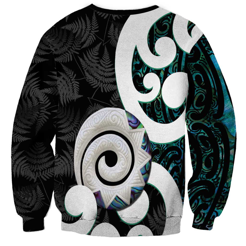 Aotearoa Koru Sweatshirt Cyan Maori Paua Shell Mix Silver Fern LT14 - Polynesian Pride