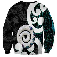 Aotearoa Koru Sweatshirt Cyan Maori Paua Shell Mix Silver Fern LT14 - Polynesian Pride