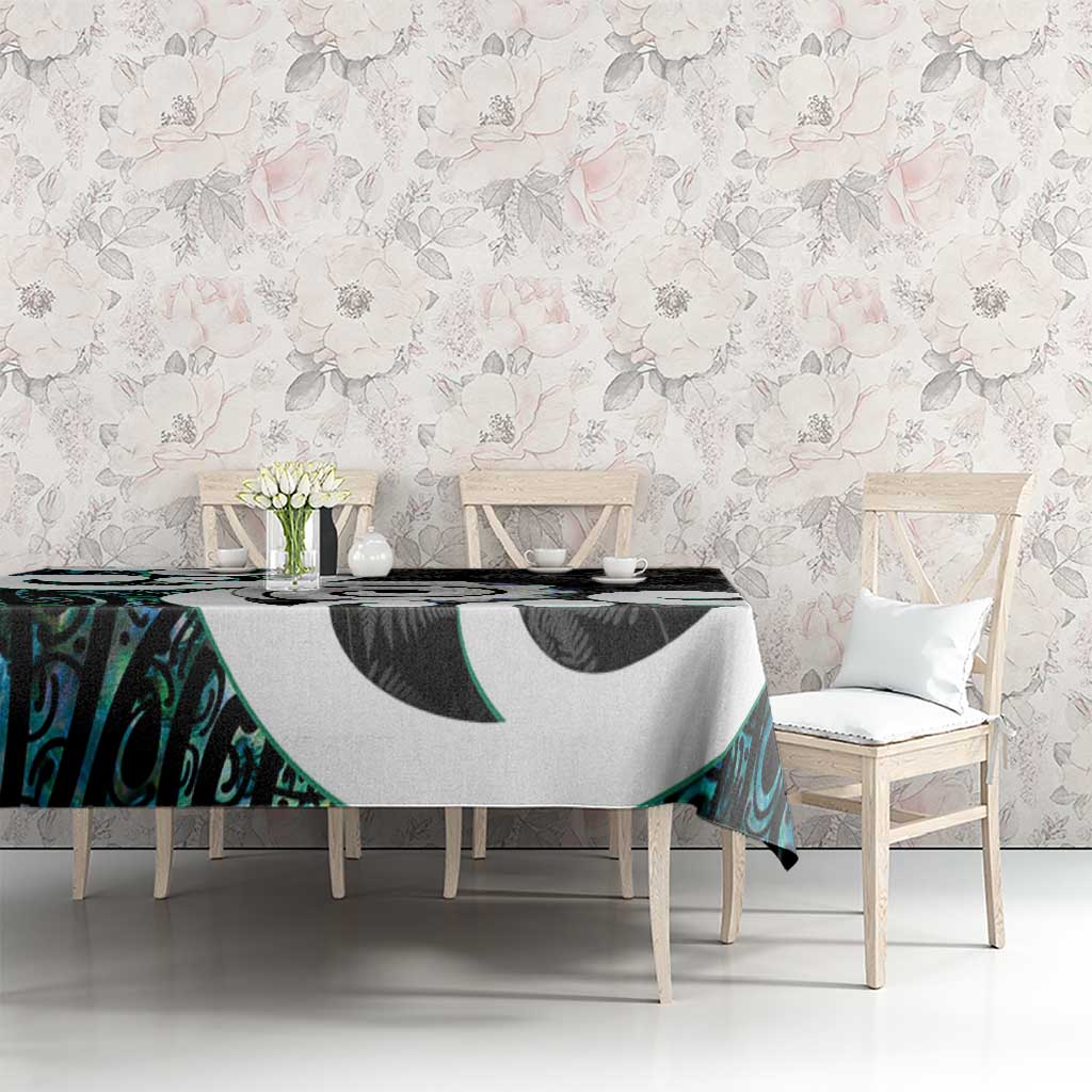 Aotearoa Koru Tablecloth Cyan Maori Paua Shell Mix Silver Fern LT14 - Polynesian Pride