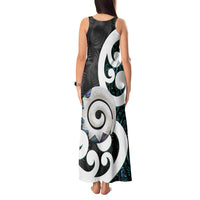 Aotearoa Koru Tank Maxi Dress Cyan Maori Paua Shell Mix Silver Fern LT14 - Polynesian Pride