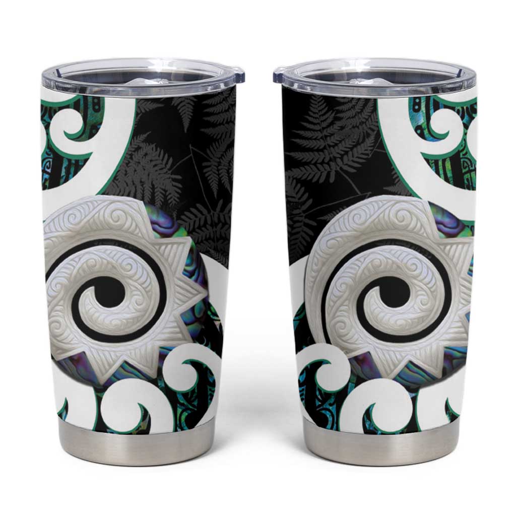 Aotearoa Koru Tumbler Cup Cyan Maori Paua Shell Mix Silver Fern LT14 Black - Polynesian Pride