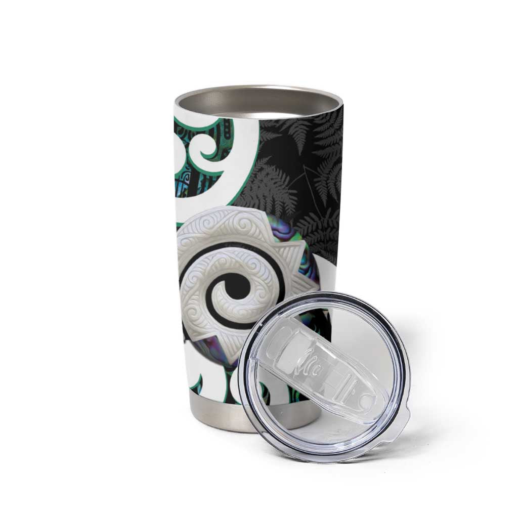 Aotearoa Koru Tumbler Cup Cyan Maori Paua Shell Mix Silver Fern LT14 - Polynesian Pride