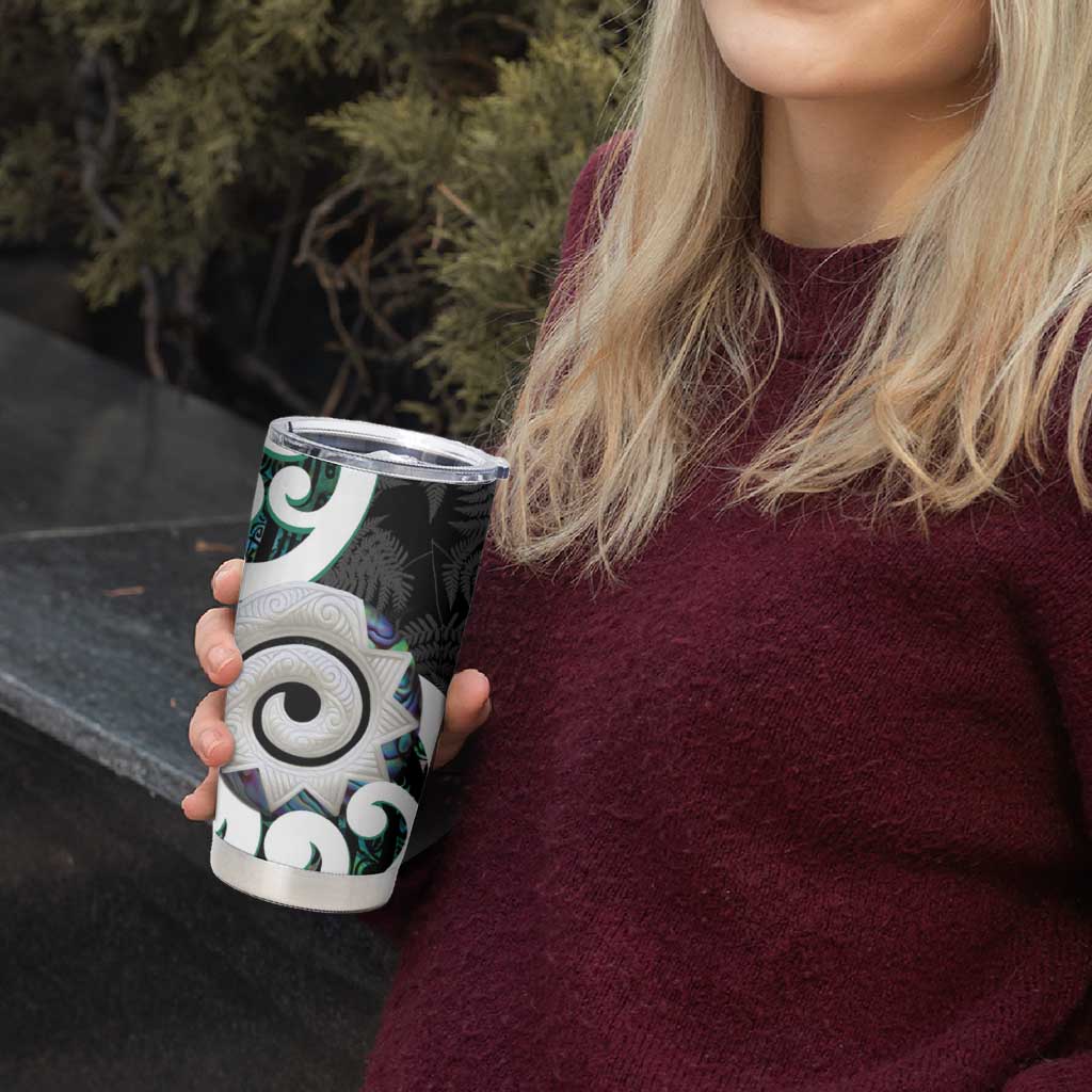 Aotearoa Koru Tumbler Cup Cyan Maori Paua Shell Mix Silver Fern LT14 - Polynesian Pride