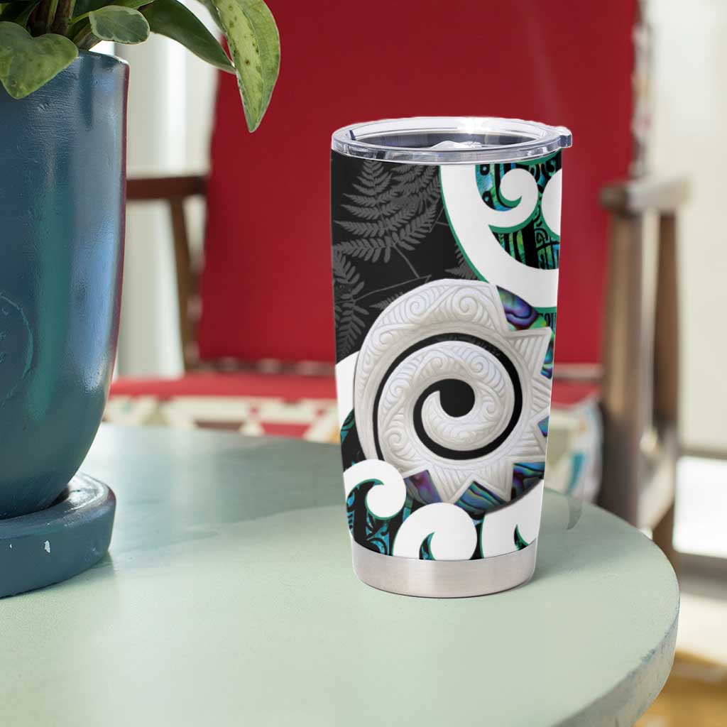 Aotearoa Koru Tumbler Cup Cyan Maori Paua Shell Mix Silver Fern LT14 - Polynesian Pride