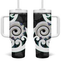 Aotearoa Koru Tumbler With Handle Cyan Maori Paua Shell Mix Silver Fern LT14 One Size: 40 oz Black - Polynesian Pride