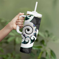 Aotearoa Koru Tumbler With Handle Cyan Maori Paua Shell Mix Silver Fern LT14 - Polynesian Pride
