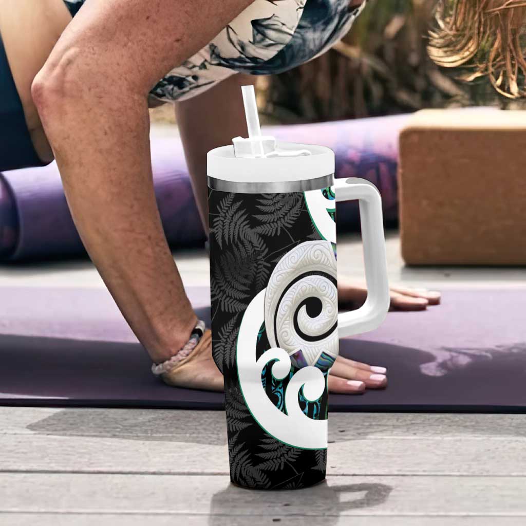 Aotearoa Koru Tumbler With Handle Cyan Maori Paua Shell Mix Silver Fern LT14 - Polynesian Pride