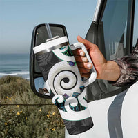 Aotearoa Koru Tumbler With Handle Cyan Maori Paua Shell Mix Silver Fern LT14 - Polynesian Pride
