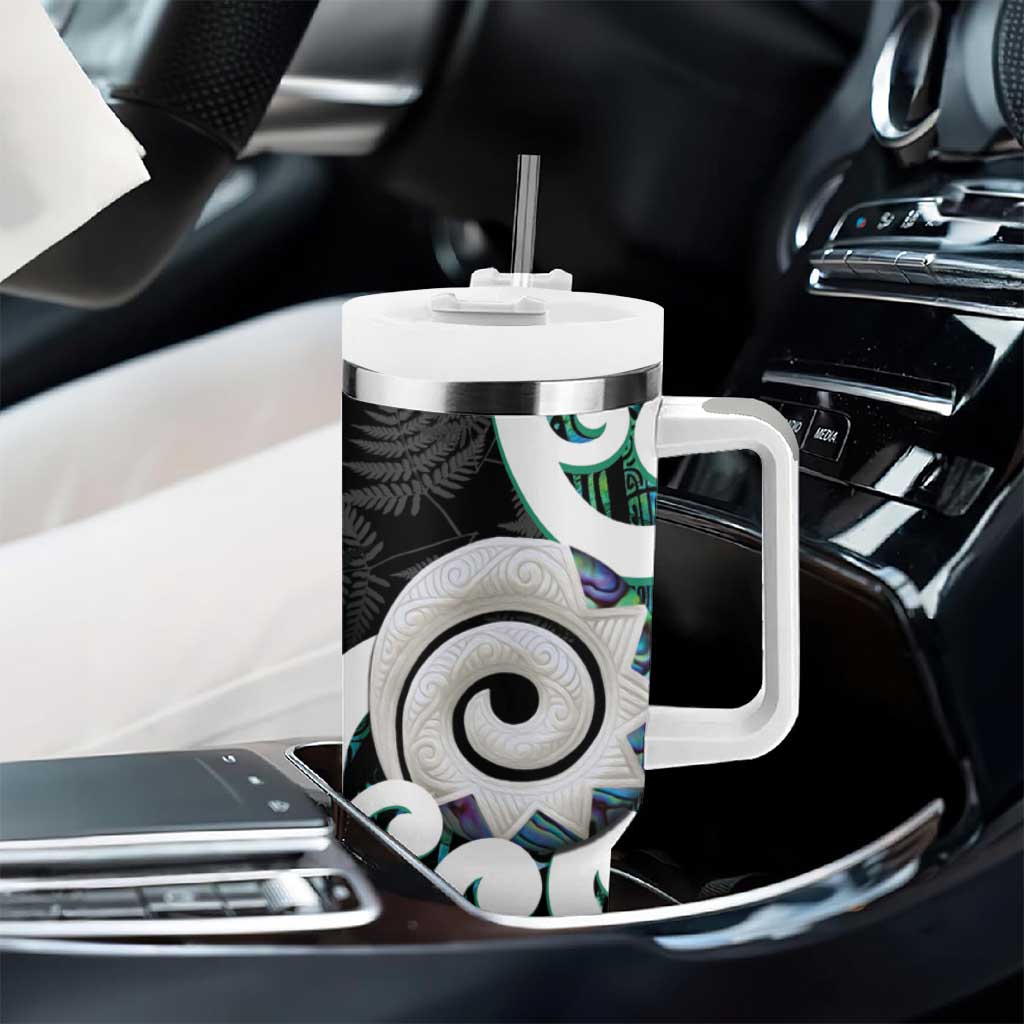 Aotearoa Koru Tumbler With Handle Cyan Maori Paua Shell Mix Silver Fern LT14 - Polynesian Pride