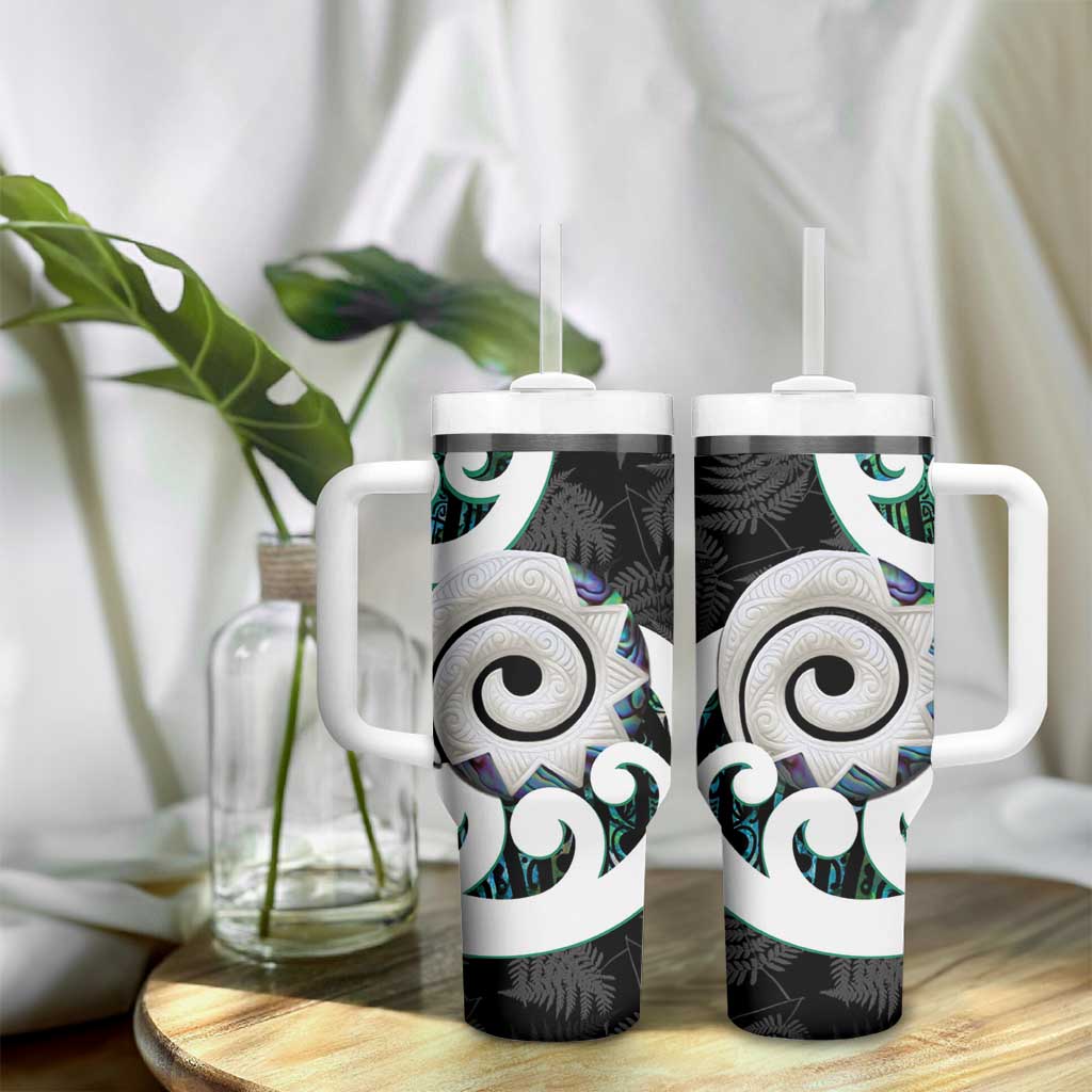 Aotearoa Koru Tumbler With Handle Cyan Maori Paua Shell Mix Silver Fern LT14 - Polynesian Pride