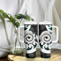 Aotearoa Koru Tumbler With Handle Cyan Maori Paua Shell Mix Silver Fern LT14 - Polynesian Pride