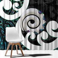 Aotearoa Koru Window Curtain Cyan Maori Paua Shell Mix Silver Fern LT14 - Polynesian Pride
