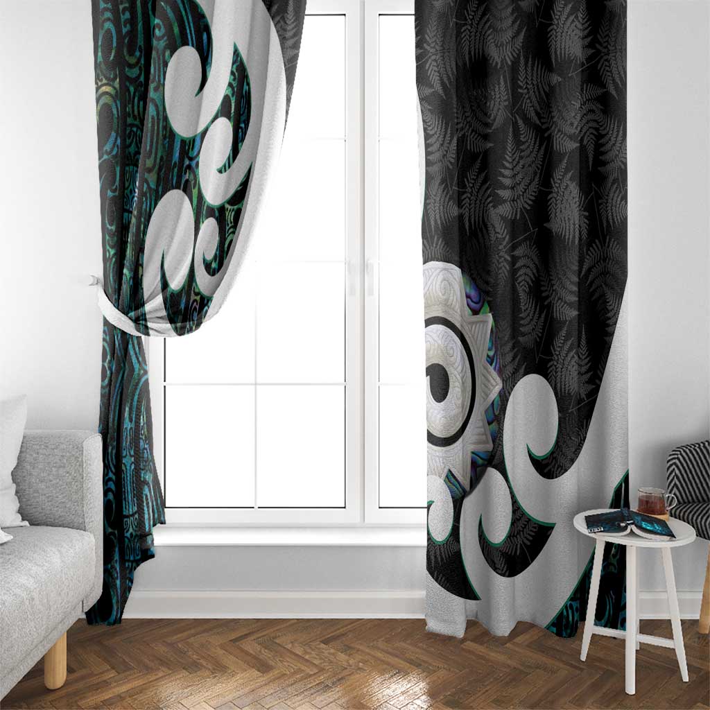 Aotearoa Koru Window Curtain Cyan Maori Paua Shell Mix Silver Fern LT14 - Polynesian Pride