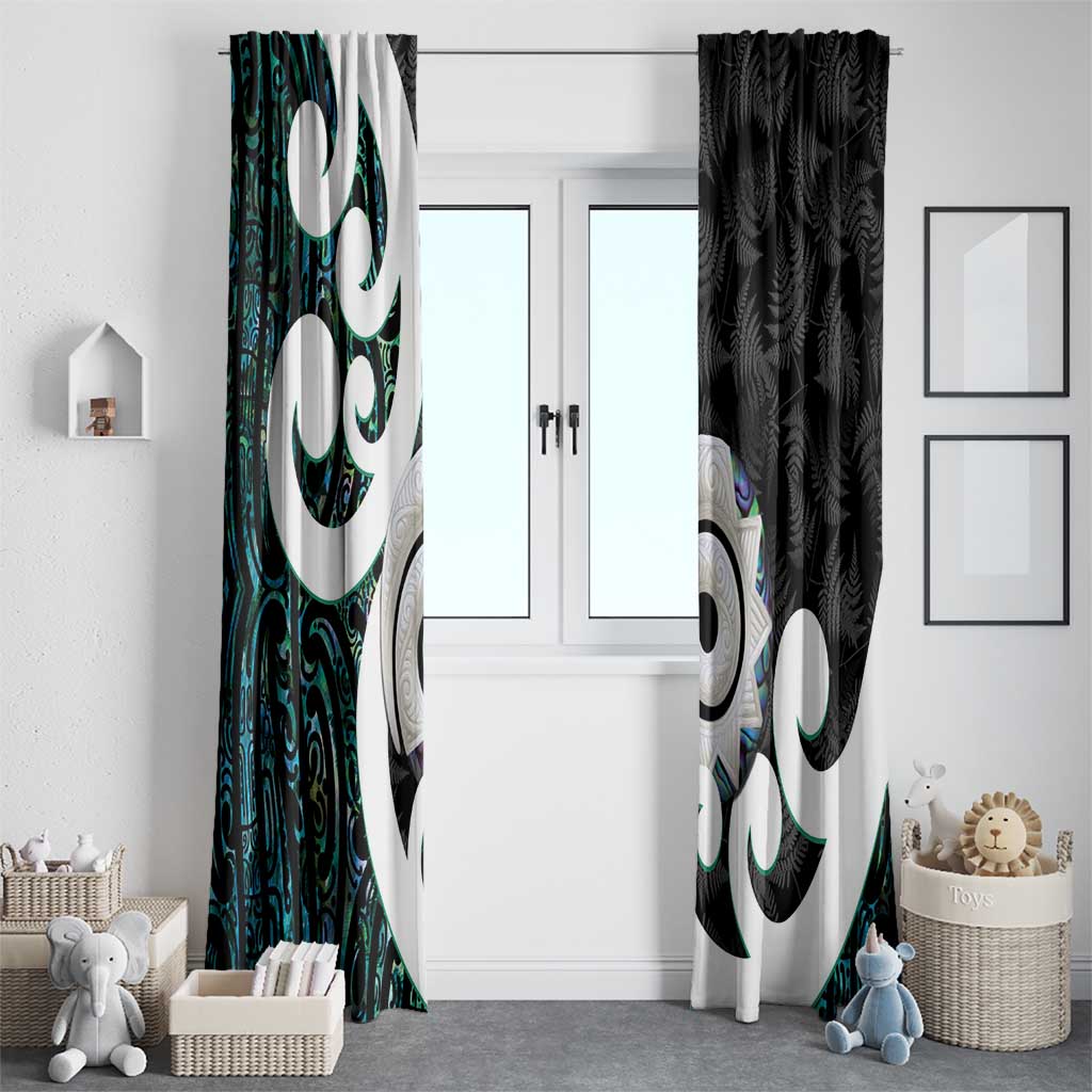 Aotearoa Koru Window Curtain Cyan Maori Paua Shell Mix Silver Fern LT14 - Polynesian Pride