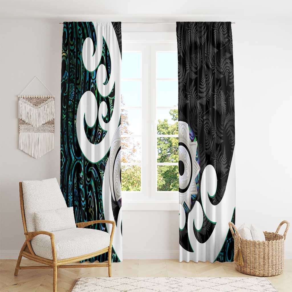 Aotearoa Koru Window Curtain Cyan Maori Paua Shell Mix Silver Fern LT14 - Polynesian Pride