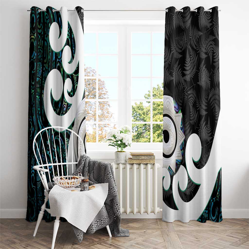 Aotearoa Koru Window Curtain Cyan Maori Paua Shell Mix Silver Fern LT14 - Polynesian Pride
