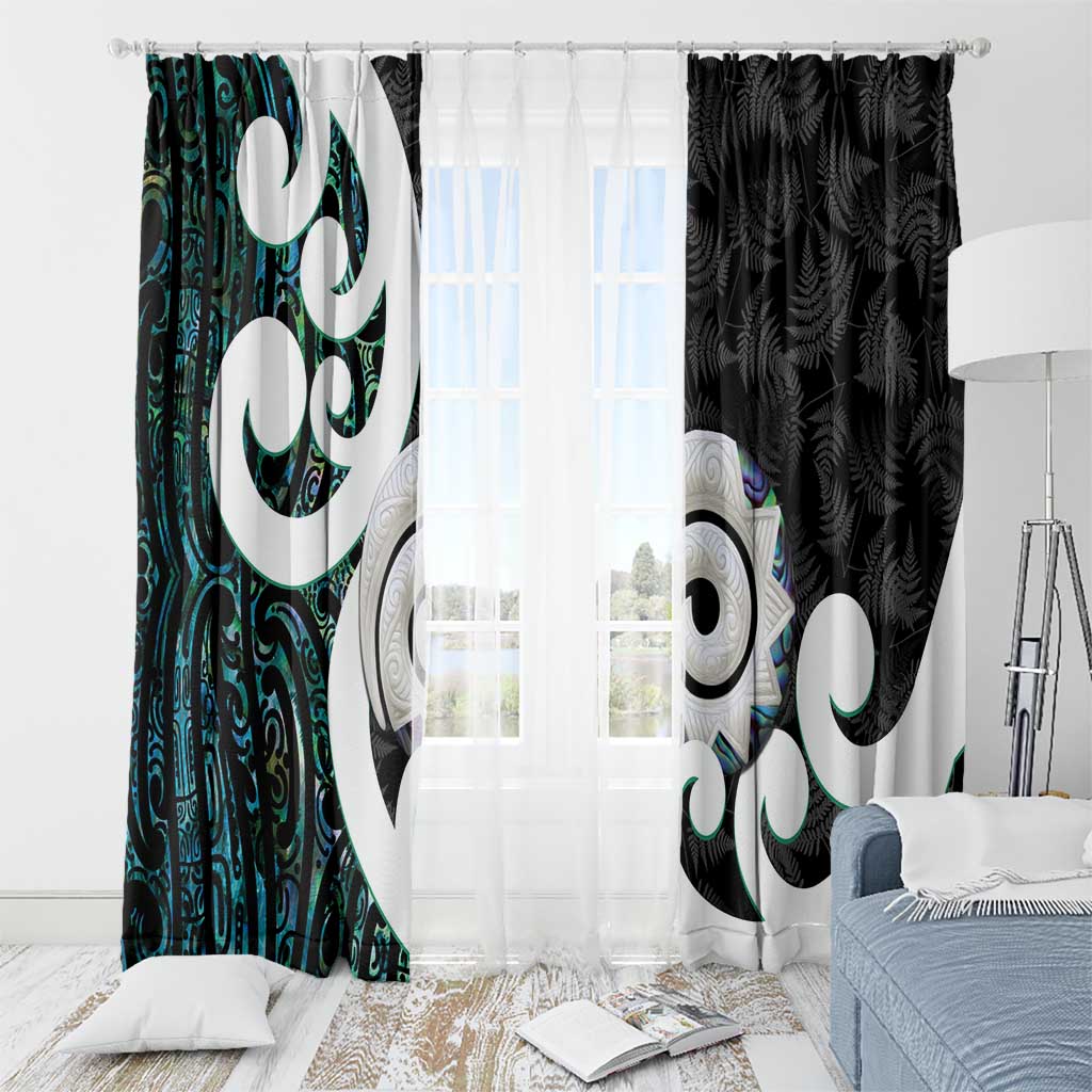 Aotearoa Koru Window Curtain Cyan Maori Paua Shell Mix Silver Fern LT14 - Polynesian Pride