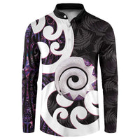 Aotearoa Koru Button Sweatshirt Purple Maori Paua Shell Mix Silver Fern LT14 Black - Polynesian Pride