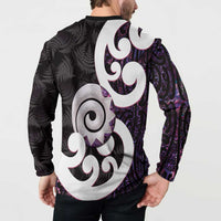 Aotearoa Koru Button Sweatshirt Purple Maori Paua Shell Mix Silver Fern LT14 - Polynesian Pride