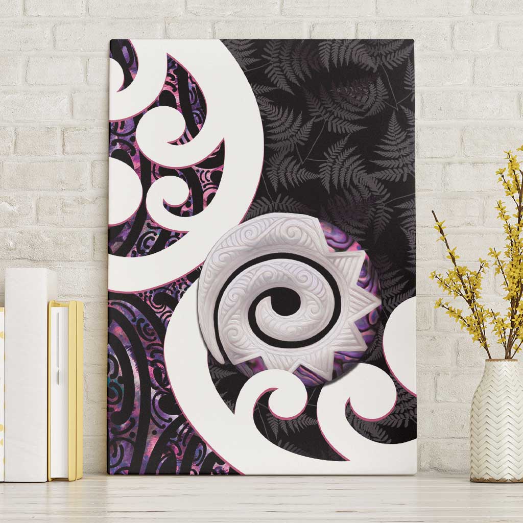 Aotearoa Koru Canvas Wall Art Purple Maori Paua Shell Mix Silver Fern LT14 Without Frame Black - Polynesian Pride
