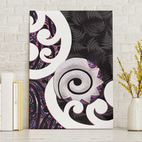 Aotearoa Koru Canvas Wall Art Purple Maori Paua Shell Mix Silver Fern LT14 Without Frame Black - Polynesian Pride