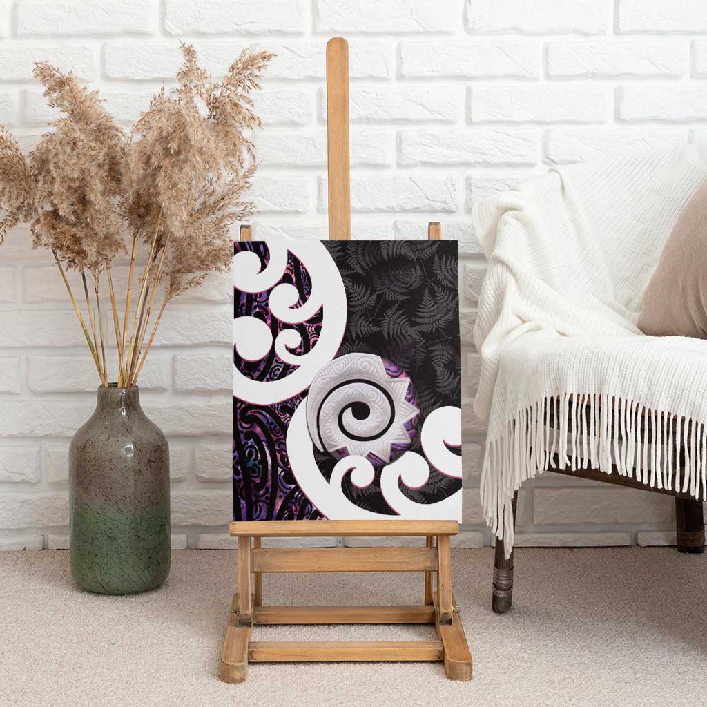 Aotearoa Koru Canvas Wall Art Purple Maori Paua Shell Mix Silver Fern LT14 - Polynesian Pride