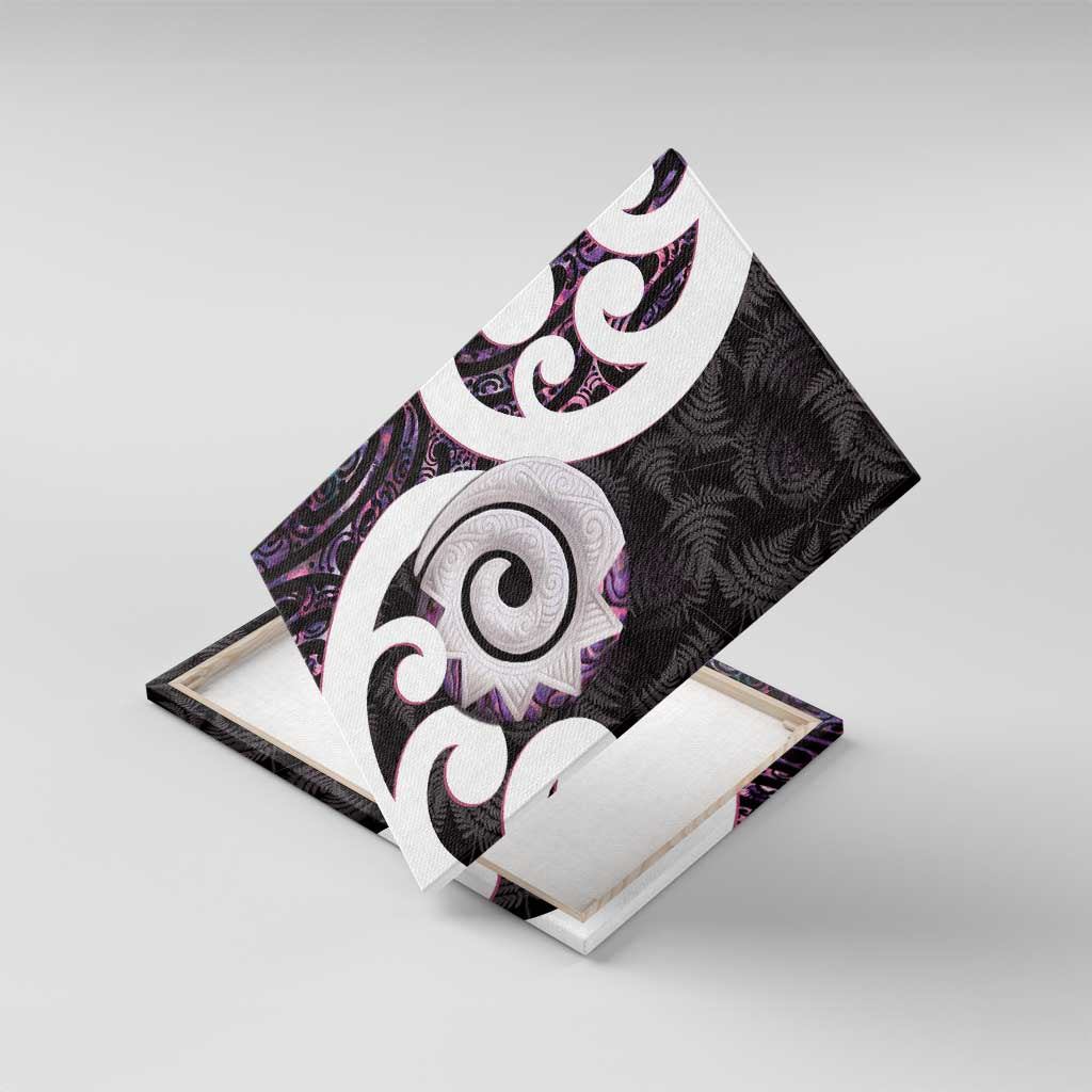 Aotearoa Koru Canvas Wall Art Purple Maori Paua Shell Mix Silver Fern LT14 With Frame Black - Polynesian Pride