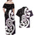 Aotearoa Koru Couples Matching Off Shoulder Maxi Dress and Hawaiian Shirt Purple Maori Paua Shell Mix Silver Fern