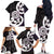 Aotearoa Koru Family Matching Off The Shoulder Long Sleeve Dress and Hawaiian Shirt Purple Maori Paua Shell Mix Silver Fern