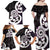 Aotearoa Koru Family Matching Off Shoulder Maxi Dress and Hawaiian Shirt Purple Maori Paua Shell Mix Silver Fern