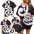 Aotearoa Koru Family Matching Off Shoulder Short Dress and Hawaiian Shirt Purple Maori Paua Shell Mix Silver Fern