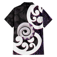 Aotearoa Koru Family Matching Off Shoulder Short Dress and Hawaiian Shirt Purple Maori Paua Shell Mix Silver Fern