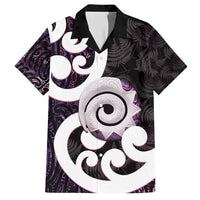 Aotearoa Koru Hawaiian Shirt Purple Maori Paua Shell Mix Silver Fern LT14 Black - Polynesian Pride
