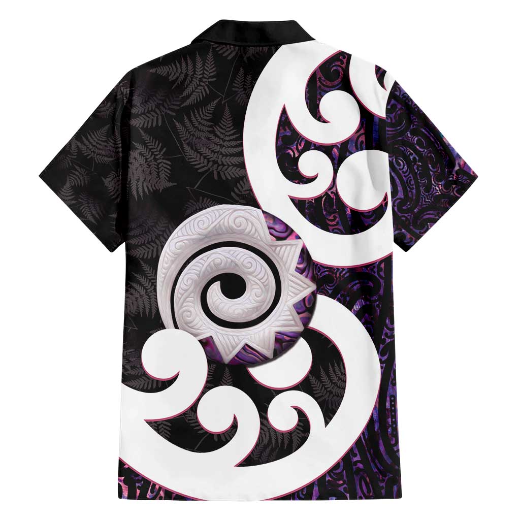 Aotearoa Koru Hawaiian Shirt Purple Maori Paua Shell Mix Silver Fern LT14 - Polynesian Pride