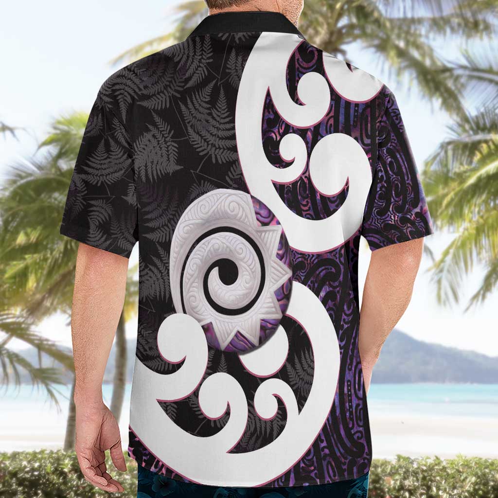 Aotearoa Koru Hawaiian Shirt Purple Maori Paua Shell Mix Silver Fern LT14 - Polynesian Pride