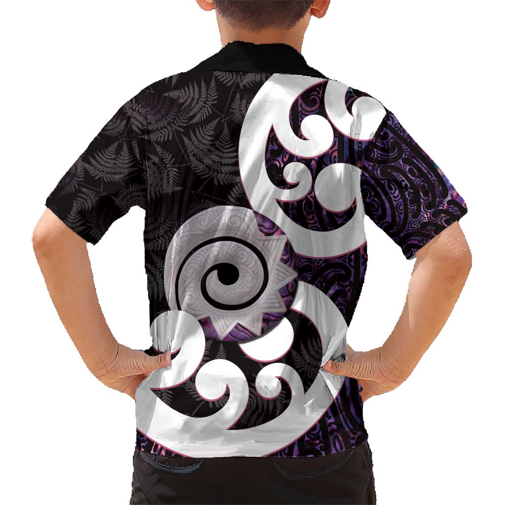 Aotearoa Koru Hawaiian Shirt Purple Maori Paua Shell Mix Silver Fern LT14 - Polynesian Pride