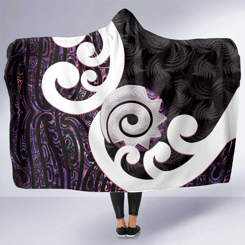 Aotearoa Koru Hooded Blanket Purple Maori Paua Shell Mix Silver Fern LT14 One Size Black - Polynesian Pride