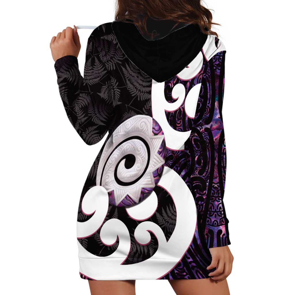 Aotearoa Koru Hoodie Dress Purple Maori Paua Shell Mix Silver Fern LT14 - Polynesian Pride