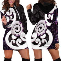 Aotearoa Koru Hoodie Dress Purple Maori Paua Shell Mix Silver Fern LT14 - Polynesian Pride