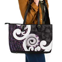 Aotearoa Koru Leather Tote Bag Purple Maori Paua Shell Mix Silver Fern LT14 - Polynesian Pride