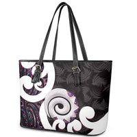 Aotearoa Koru Leather Tote Bag Purple Maori Paua Shell Mix Silver Fern LT14 - Polynesian Pride