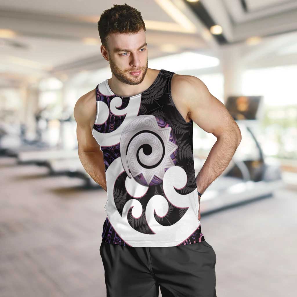 Aotearoa Koru Men Tank Top Purple Maori Paua Shell Mix Silver Fern LT14 Black - Polynesian Pride