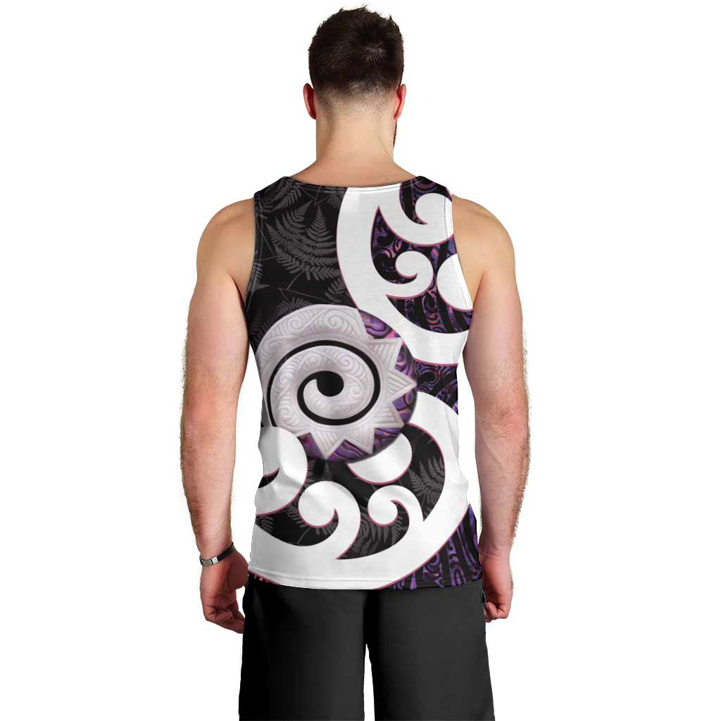 Aotearoa Koru Men Tank Top Purple Maori Paua Shell Mix Silver Fern LT14 - Polynesian Pride