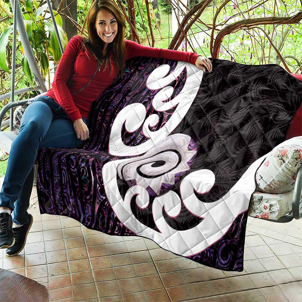 Aotearoa Koru Quilt Purple Maori Paua Shell Mix Silver Fern