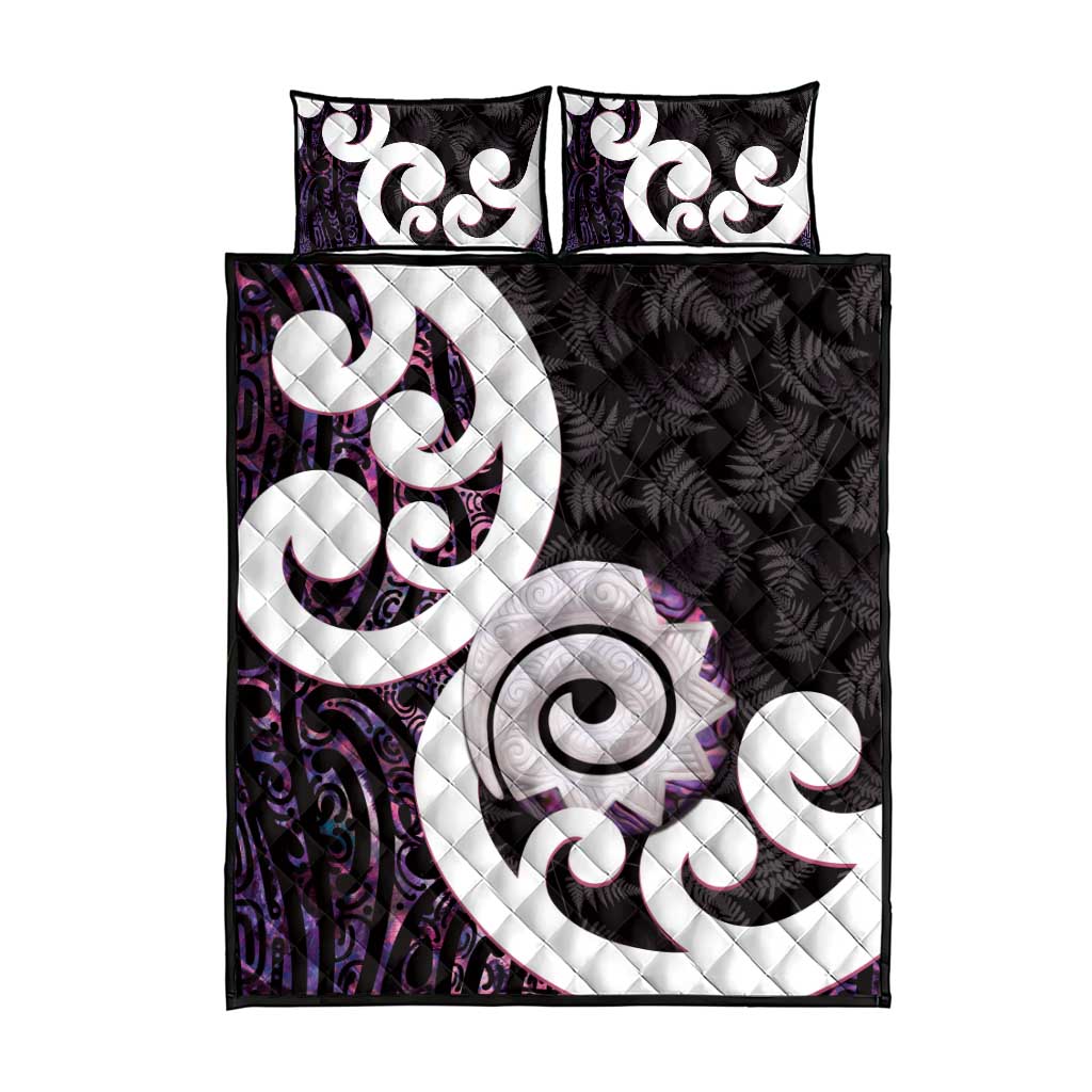 Aotearoa Koru Quilt Bed Set Purple Maori Paua Shell Mix Silver Fern LT14 - Polynesian Pride