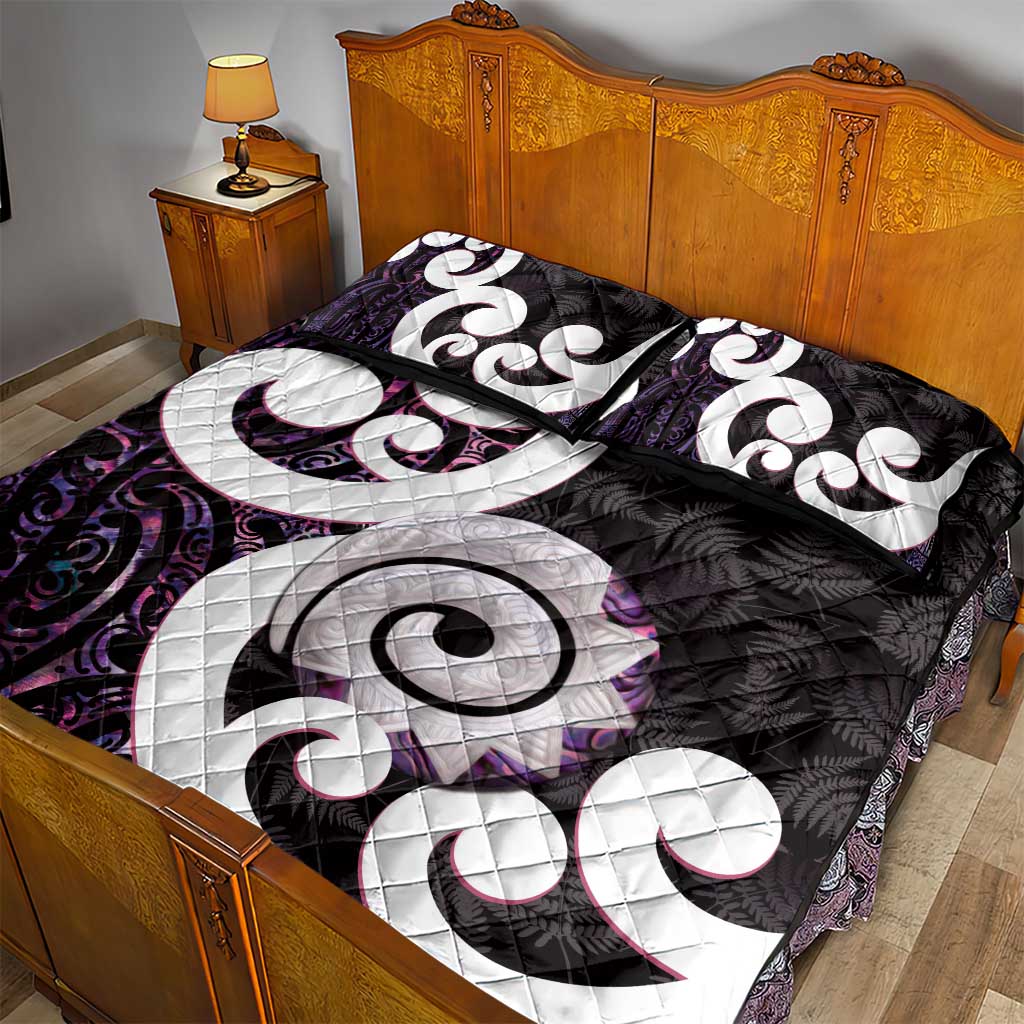 Aotearoa Koru Quilt Bed Set Purple Maori Paua Shell Mix Silver Fern LT14 - Polynesian Pride